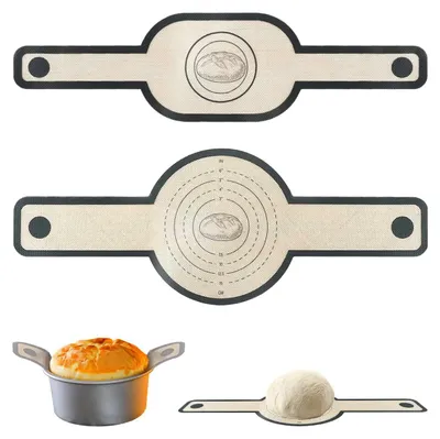 Produktbild von 2-teilige Silikon-Backmatte für Brot, Antihaftbeschichtung, Brotform, wiederverwendbare Backmatte für Sauerteigbrot, Pizza und Kekse, mit Teigschaber (rund und oval)