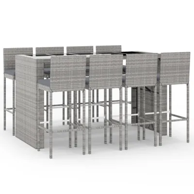 Obrázok produktu pre vidaXL 9-dielny záhradný barový set s vankúšmi Grey Poly Rattan