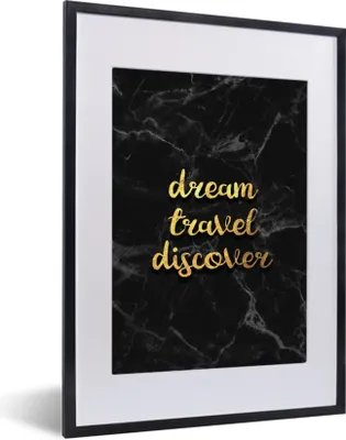 Produktbild von MuchoWow® Gerahmtes Poster Zitat - Reisen - Gold - Marmor 30x40 cm - Poster mit Schwarzem Bilderrahmen Wandposter Rahmen Foto Bilder - Wandposter Schlafzimmer