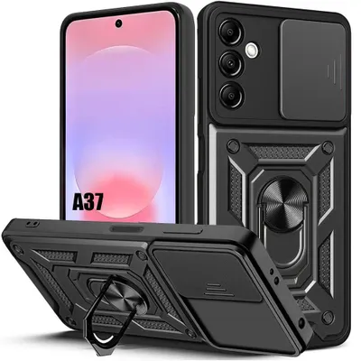 Image de Coque pour Samsung Galaxy A37 5G, Antichoc avec Anneau et Protection Caméra Coulissante - Noir