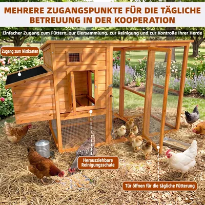 Image de Poulailler Kanu, nichoirs en bois, cage d'exercice, sécurisé contre les prédateurs, facile à nettoyer. Couleur : doré