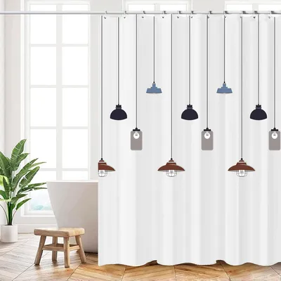 Image de Rideau de douche, 180 x 200 cm, rideau de douche en polyester lavable en machine, avec ourlet lesté et 12 crochets, rideau de baignoire