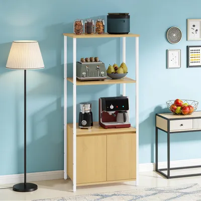 Produktbild von Küchenregal mit Steckdosen, kaffeebar arbeitsplatte, Standregal mit 1 schubladen, Mikrowellenregal, 75x40x170 cm, Weiß