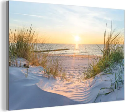 Produktbild von MuchoWow Wanddekoration Metall Metallbild Wandkunst 30x20 cm Strand - Sonne - Düne - Gras - Sand - Horizont MuchoWow Aluminium Gemälde - Aluminiumgemälder