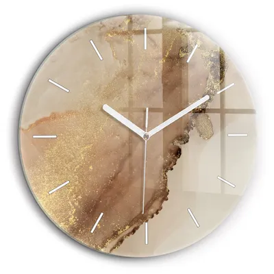 Produktbild von Wallfluent Große Wanduhr – Stilles Quarzuhrwerk - Uhr Dekoration Wohnzimmer Schlafzimmer Küche - Zifferblatt mit Striche - weiße Zeiger - 60 cm - Beigefarbene moderne Kunst