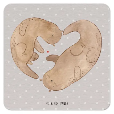 Produktbild von Mr. & Mrs. Panda Tischuntersetzer Otter Herz 50er Set - Grau Pastell - Geschenk, Bierdeckel, Bierfilzl, Liebe, Seeotter, Hochzeitstag, gläseruntersetzer, bieruntersetzer
