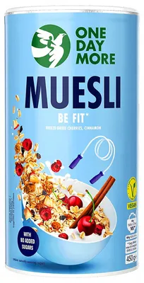 Produktbild von OneDayMore | Müsli ohne Zuckerzusatz Fitness Müsli | ballaststoffreich mit Beta-Glucanen, Kokos, Apfel, Kirsche, vegan 450 g
