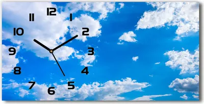 Produktbild von Wanduhr aus Glas – 60x30 cm - Glasbild - Glasuhr - Gehärtetes Glas - schwarze-zeiger - Wolken im Himmel