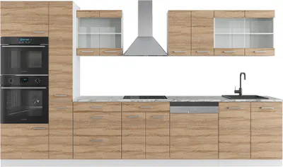 Immagine prodotto di Cucina componibile Vicco R-Line Sonoma/Bianco 350 cm con armadio alto, senza piano di lavoro, Model 37652