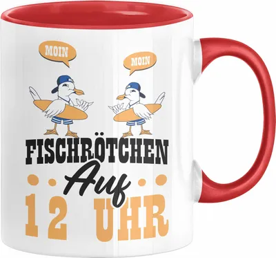 Produktbild von Moin Tasse Geschenk Norddeutschland Sylt Norderney Möwen Fischbrötchen Geschenkidee Norddeutschland (Rot)