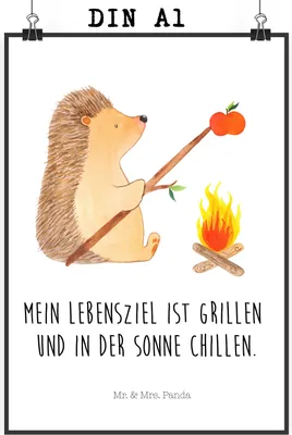 Produktbild von Mr. & Mrs. Panda Bild Igel Grillen DIN A1 - Weiß - Geschenk, Deko, Lustige Sprüche, Wandbild, wanddeko, drucke, Sinn Des Lebens, Spruch, Plakat, Ziele, Motivation