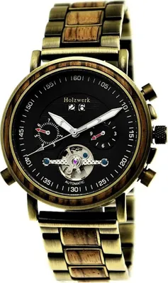 Produktbild von Holzwerk DAHLEN Herren Edelstahl & Holz Automatik Handaufzug Datum Uhr, gold