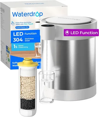 Immagine prodotto di Waterdrop Distributore di filtri per l'acqua ricaricabile in acciaio inox con funzione LED, WD-ED09W 5,3L 3 mesi addolcitore d'acqua elettrico