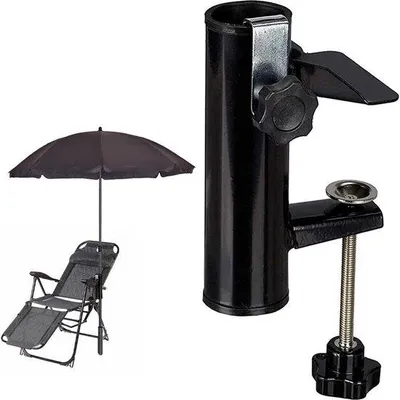 Produktbild von Famanu Halter für Balkongeländer - Metall - Fester Cliphalter - Schirmfuß - Tischklemme - Schwarz