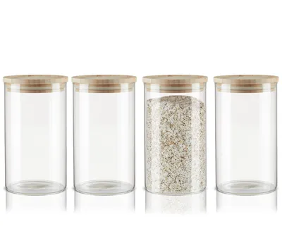 Produktbild von BigDean 4er Set Vorratsgläser mit Deckel aus Bambus - 1,1L - Vorratsdosen Glas Küche Aufbewahrungsgläser Glasbehälter - luftdicht & spülmaschinenfest