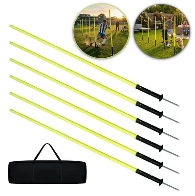 Produktbild von UISEBRT Slalomstangen-Set mit 6 Trainingsstangen, 180 cm, fluoreszierend gelb, witterungsbeständiger Kunststoff mit 10 cm Metallspitze inkl. Tragetasche