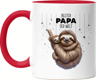 Produktbild von Bester Papa der Welt Faultier Papa Tasse Rot - Geburtstag Papa Geschenk Vatertag