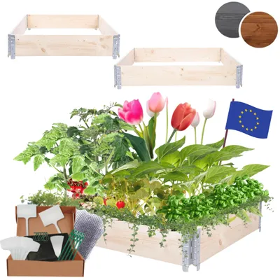 Produktbild von MODO24 Hochbeet Holz, Pflanzrahmen, Kräuterbeet, Gemüsebeet, Massivholz Kiefer, Garten, 20x120x100 cm, Natur Imprägniert, ZP10