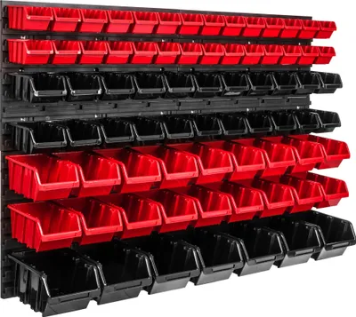 Produktbild von 75 Stapelboxen Wandregal 115 x 78 cm Kunststoff Box Werkstattregal Werkzeugbank