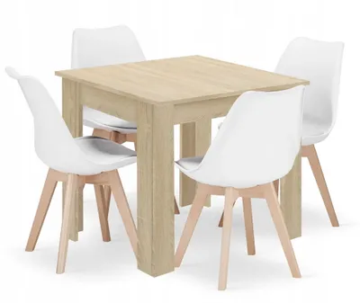 Produktbild von Valora Esstisch-Set, quadratisch, 80 x 80 cm, Sonoma-Eiche + 4 Stühle, MARK weiß