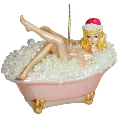 Produktbild von HD Collection Christmas Tree Ornament Lady in Bath – Pink Glass – 11.4 cm – Handmade Christmas Decoration