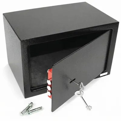 Zdjęcie produktu dla Sejf meblowy - Stalowy sejf - 31 x 20 x 20 cm - Czarny z kluczem trzybitowym - Do domu, biura i hotelu