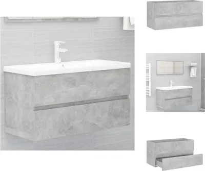 Image de vidaXL Meuble sous-lavabo gris béton 90x38,5x45 cm Bois composite - Ensembles de meubles de salle de bains