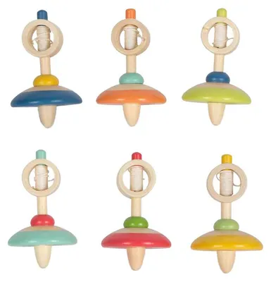 Image de Small Foot Lot de 6 toupies en bois à remonter, env. 5,5 x 5,5 x 9 cm
