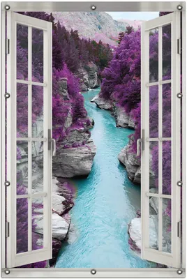 Produktbild von Wallario Outdoor-Poster für Garten oder Balkon 100 x 150 cm: Fluss in lilafarbener Schlucht