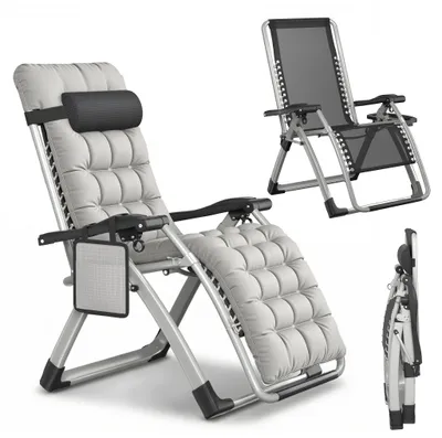 Produktbild von JOIEYOU Gesundheitsliege Relaxliege klappbar Hellgrau, Saunaliege verstellbar 90–170°, Polster, Getränkehalter, wetterfest, Garten Camping