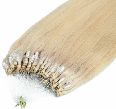 Produktbild von hair2heart Premium Microring Extensions Echthaar glatt - 25 Strähnen 0.8g 40cm 10/1 hell-lichtblond asch