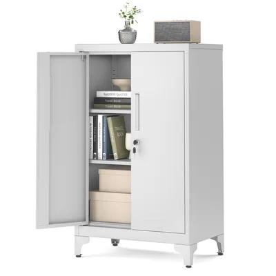 Produktbild von SONGMICS Aktenschrank, Mehrzweckschrank, Büroschrank mit 2 Türen, Schrank abschließbar, aus Stahl Mattgrau