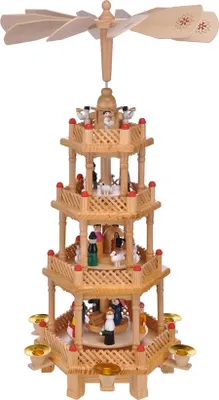 Produktbild von Weihnachtspyramide 52 cm Holz 4 Ebenen 6 Kerzen Holzpyramide Weihnachten Krippe