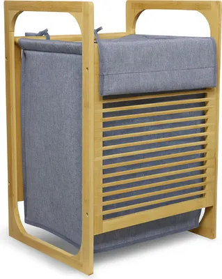 Produktbild von Wäschekorb Bambus ( 40x35x60 cm / LxBxH ) mit Deckel, herausnehmbarer Wäschesack - Wäschesammler für Bad, Waschküche, Schlafzimmer