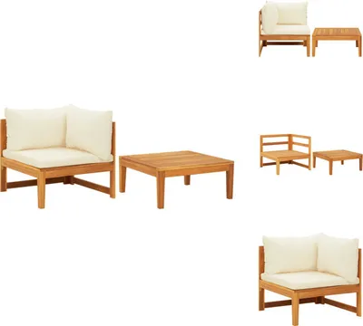 Produktbild von vidaXL 2-tlg. Garten-Lounge-Set mit Kissen Cremeweiß Akazienholz -  Gartensofaelemente