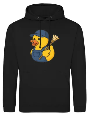 Produktbild von Huuraa Uni Hoodie Quietscheente Hausmeister Comic Gummiente XXL Deep Black Vegan Sweatshirt Geschenkidee