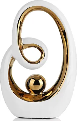 Immagine prodotto di Uniqoos® Scultura in Vetroceramica astratta moderna – bianca con finitura dorata, oggetto decorativo di 30 x 20 x 6 cm, ideale per soggiorno, tavolo e ufficio