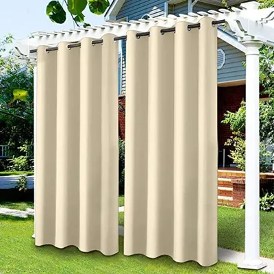 Produktbild von Außen Vorhang Wasserdicht Sonnenschutz Gardine Outdoor Verdunkelungsvorhang mit Ösen für Terrasse, Balkon, Hof, 132x243cm, Beige
