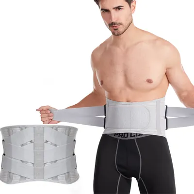 Produktbild von Rückenstütze mit Lumbalkissen - Rückenstütze, Rückenstützgürtel, Lendenwirbelstütze für Männer und Frauen - M(Grau)