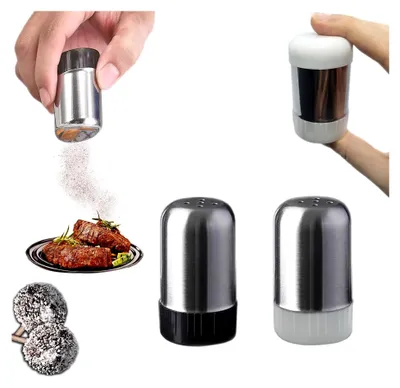 Produktbild von Salzstreuer Klein, Mini Salzstreuer Mini Gewürzstreuer mit Deckel Salz und Pfefferstreuer Klein 20ml für Unterwegs Edelstahl Gewürzstreuer Camping für Bento Box Büro Camping (2, Weiß, Schwarzv)