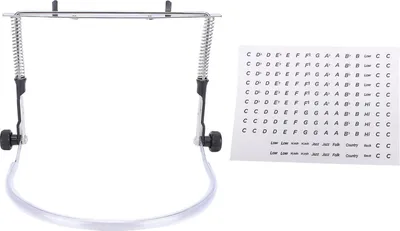 Produktbild von Mundharmonikahalter, verstellbarer professioneller Hals aus legiertem Stahl für 10-Loch-24-Mundharmonikas, silberfarben, mit Aufkleber