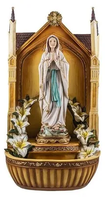 Fontein der Madonna von Lourdes, handbemaltes Harz, 50x21x26 cm