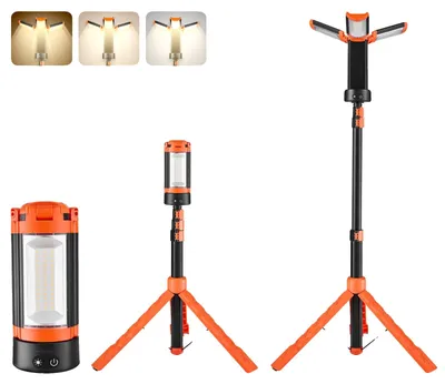 Immagine prodotto di VEVOR faretto da cantiere a LED con treppiede, luce da lavoro, 13,2 Ah, luce da campeggio ricaricabile, con 3 teste di lampada, treppiede staccabile, 2200 LM 3000 K-6500 K dimmerabile, illuminazione da cantiere