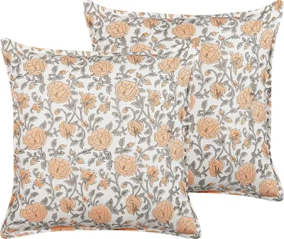 Produktbild von BELIANI Dekokissen 2er Set Bunt Baumwolle 45 x 45 cm Bezug mit Füllung Reißverschluss Blumenmuster Klassisch Sofakissen für Wohnzimmer Schlafzimmer