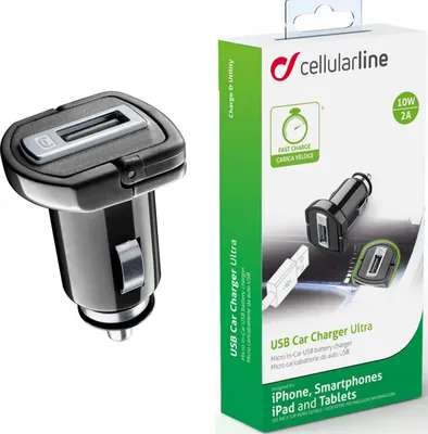Produktbild von Cellularline USB Car Charger 2A - Huawei, Xiaomi, Wiko, Asus and other smartphone, Auto, Zigarettenanzünder, 5 V, Schwarz