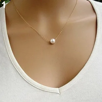 Produktbild von Frauen Mode Einfache Faux Perle Goldene Silber Legierung Halsband Aussage Kragen Halskette-Golden
