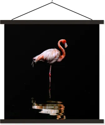 Produktbild von MuchoWow® Textilposter Zwei Flamingos stehen im Wasser 120x120 cm mit schwarzem Rahmen - Aufhängungsset