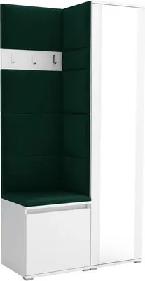 Productafbeelding van Garderobeset Noris VI met spiegel, beklede garderobe van 95 cm, compacte entreekast met wandpanelen, haken en opbergruimte (kleur: wit + Trinity 28)