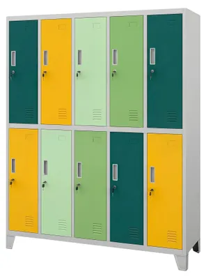 Produktbild von Umkleideschrank Spind Spint Schließfachschrank Metallschrank mit 10 Fächern Etikettenhalter Lüftungsschlitze Pulverbeschichtet 172 x 136 x45 cm