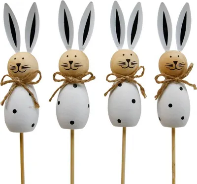 Produktbild von Osterhasen Blumenstecker Holz Deko Schwarz-Weiß 34cm 4er Set für Osternest, 4 Stück